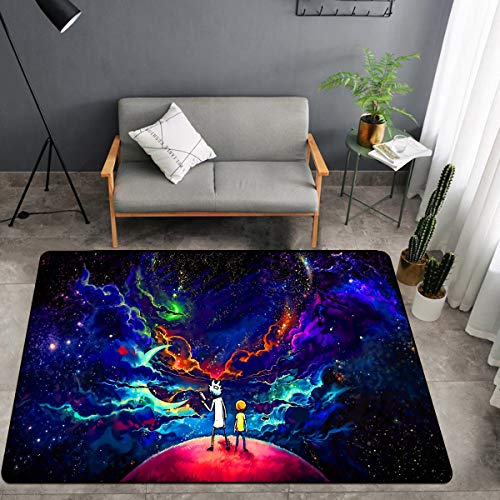 RI-CK and MO-R-TY Series 3D Print Large Area Rugs for Boys Girls Kids Baby Bedroom, Polyester Fiber Non-Slip Home Decor Carpets, Custom Cartoon Hairless Crystal Velvet Sofa Floor Mat for Living Room