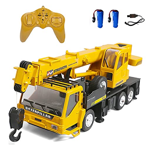 WEECOC RC Crane Construction Tractor Remote Control Large Crane Truck wiht Light and Sound Rechargeable Electronics Hobby Toys for Kids Boys Child (Yellow)