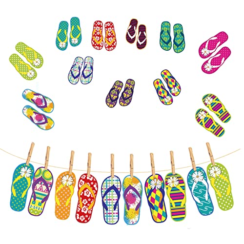 CPTBAG Summer Flip Flop Bunting Garland Banner Luau Hawaiian Slippers Birthday Banner Sign for Summer Beach Birthday Party Baby Shower Decorations