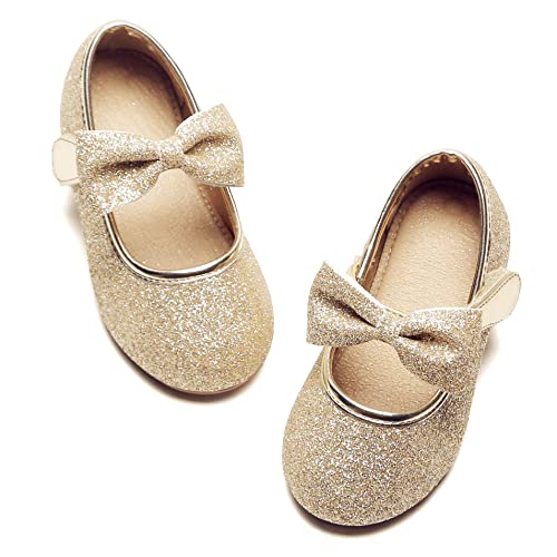 Felix & Flora Girls Mary Jane Ballet Flat Dress Shoe for Toddler/Little Kid Party School Shoe Glitter Gold