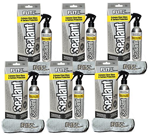 Flitz Hydrophobic Spray Sealant and Paint Protectant: Shine, Protect + Seal Clear Coat, Plastic, Glass and More, 1 Application Lasts 8 Months, Microfiber Cleaning Cloth Included USA Made 8 oz. 6 Pack